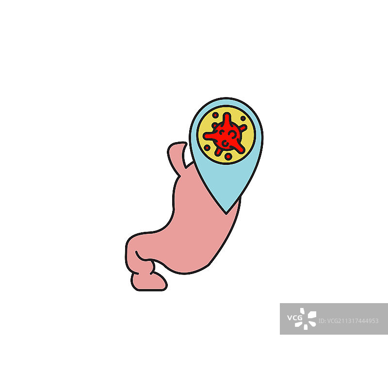 病毒细菌和胃部彩色线性图标图片素材