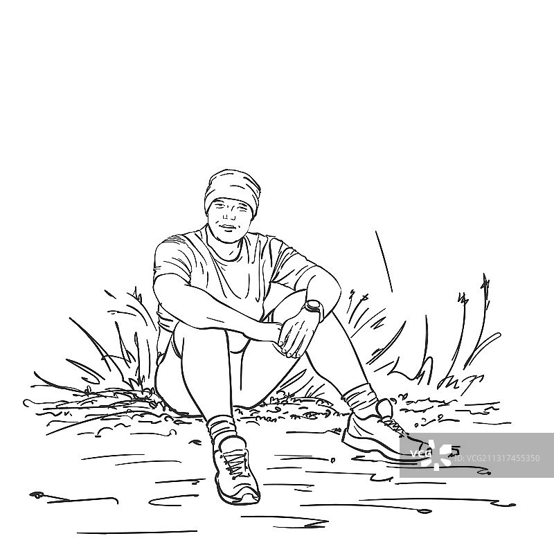 手绘的坐在地上的运动装男人图片素材