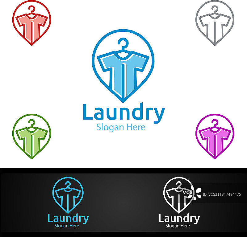 带有衣物和水的图钉洗衣店干洗店标志图片素材