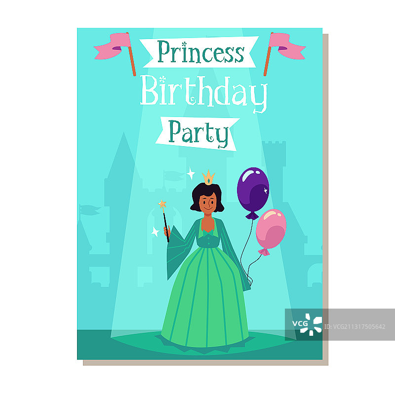 卡通公主生日派对贺卡图片素材