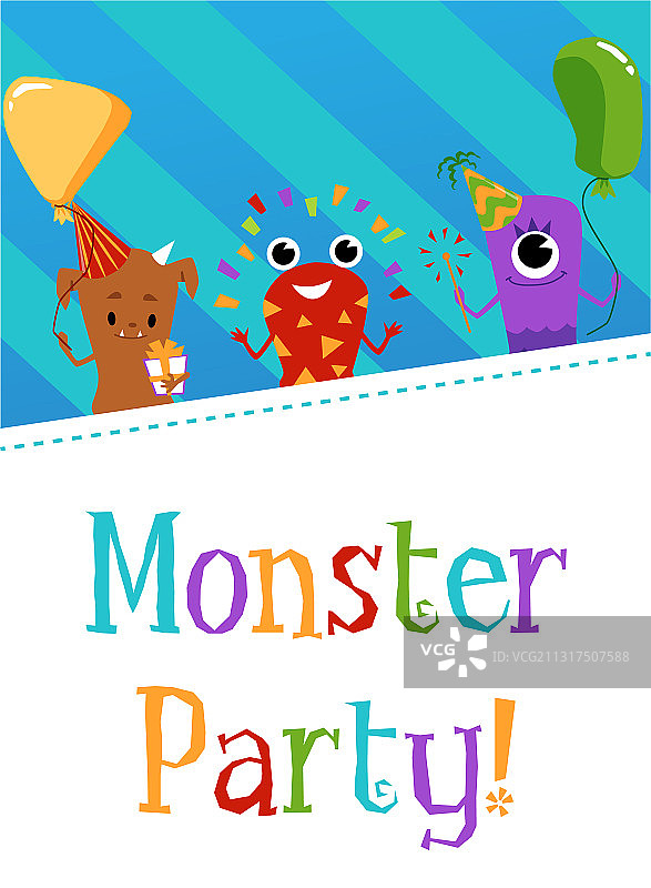 扁平卡通风格的怪物派对邀请卡设计图片素材