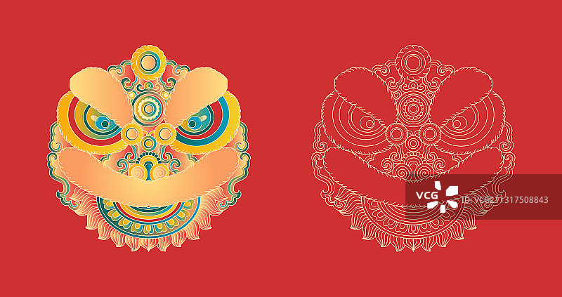 传统的舞狮子头彩色图案图片素材