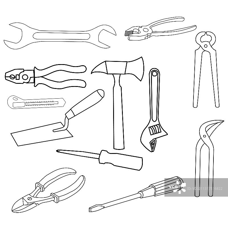 建筑工具素描合集图片素材