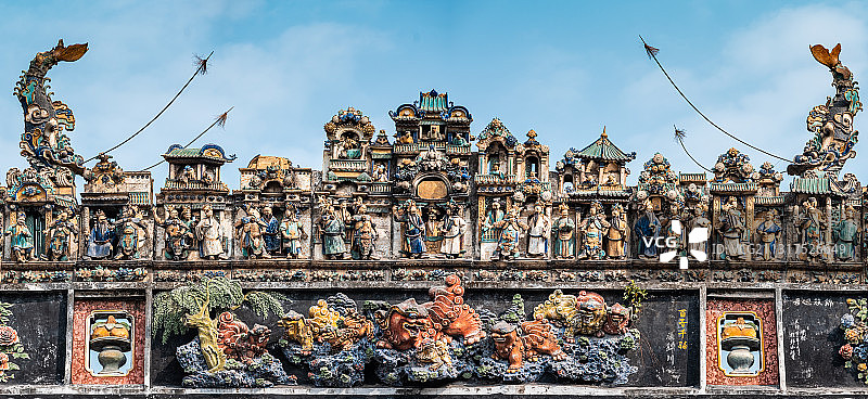 《广府传统建筑屋顶灰塑陶塑图片素材