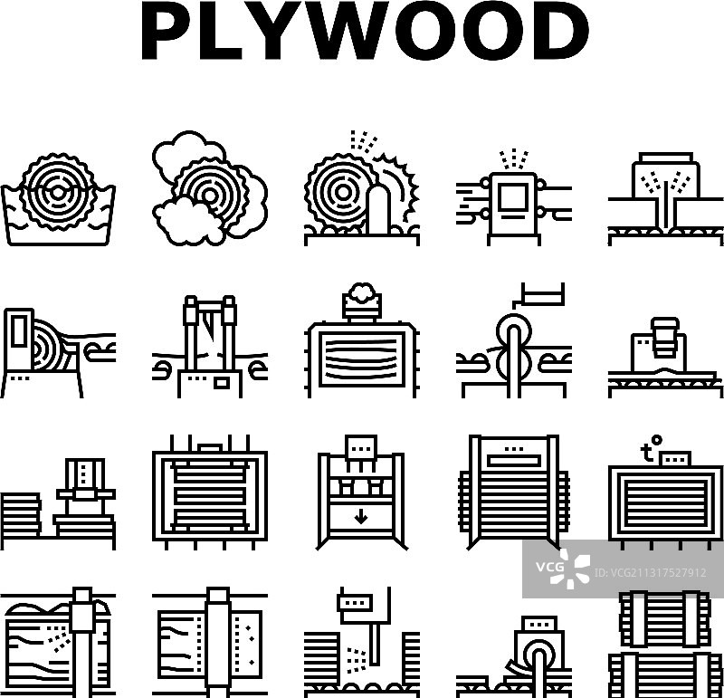 胶合板生产系列图标图片素材