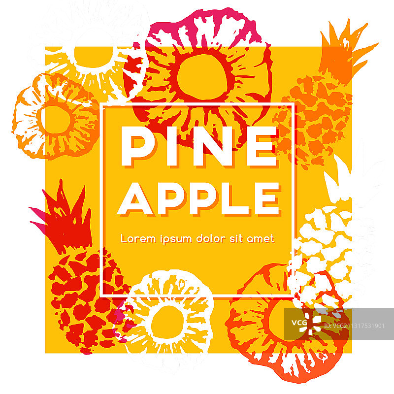 带墨水手绘元素的菠萝标签图片素材