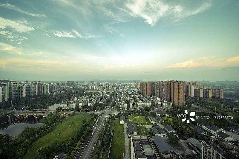城市朝霞与夜景图片素材