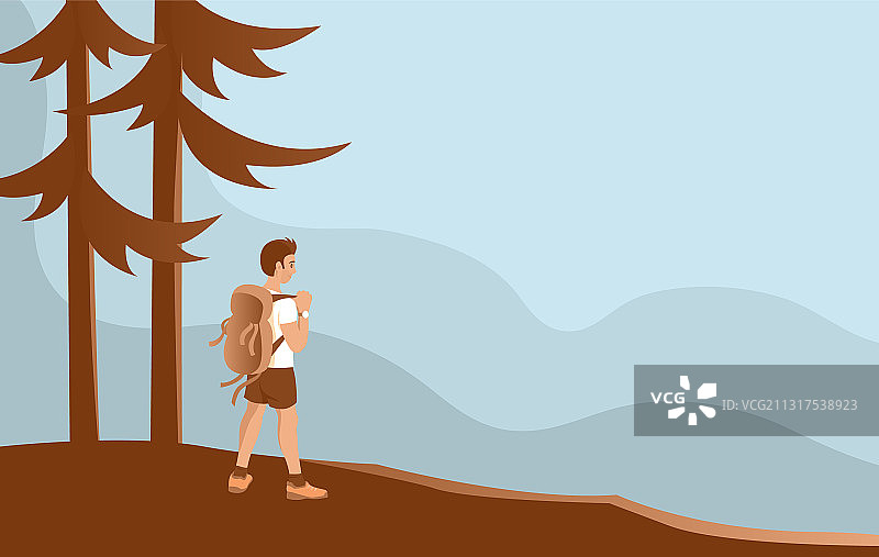 在野外背着背包的年轻男子图片素材