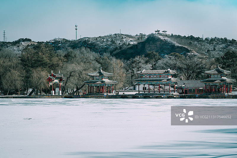 承德避暑山庄水心榭冬天雪景图片素材