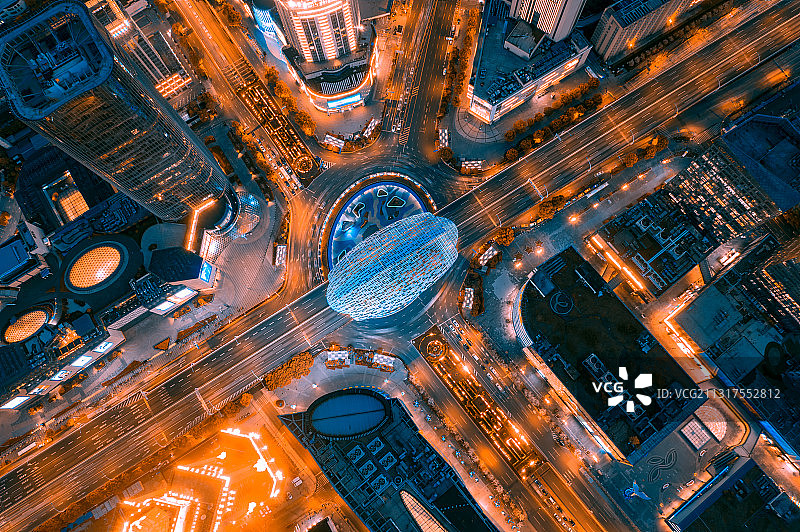 上海杨浦区五角场夜景图片素材
