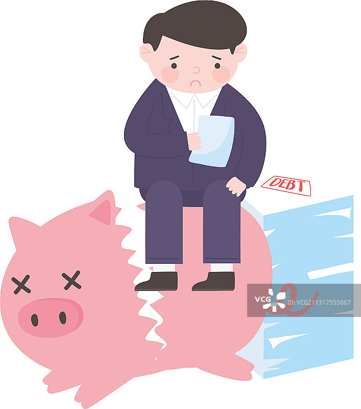 男子坐在堆积如山的破产文件上图片素材