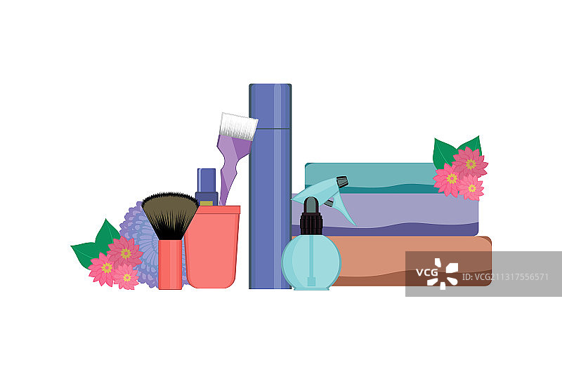 白色背景上的美发工具套装图片素材