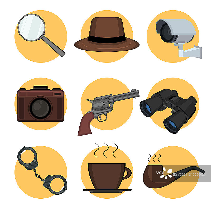黄色圆圈侦探套装元素图片素材