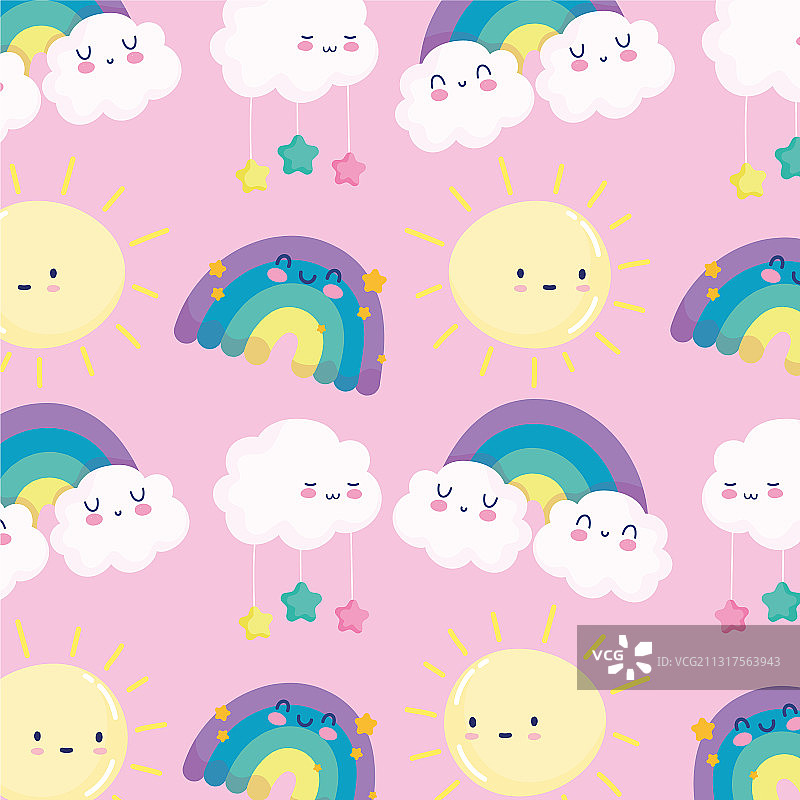 彩虹阳光云朵星星天空卡通梦幻图片素材