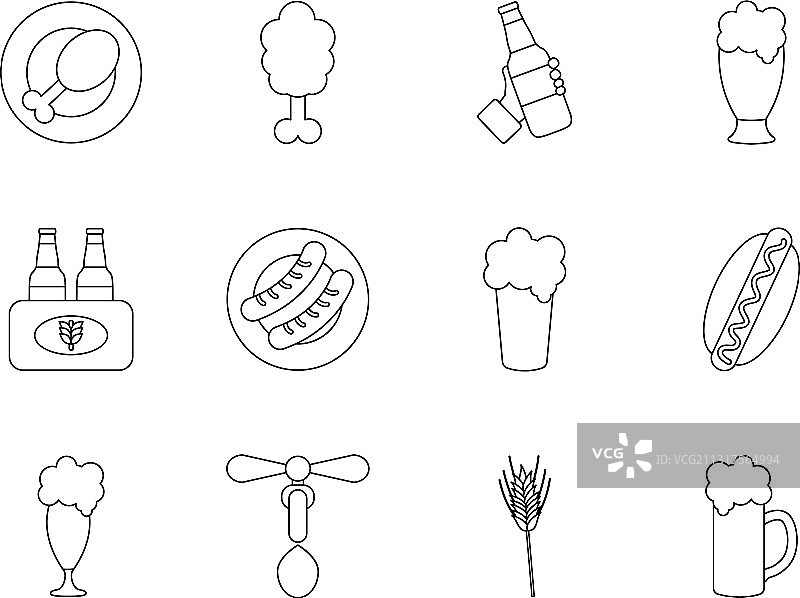 啤酒瓶与啤酒节图标线条风格图片素材