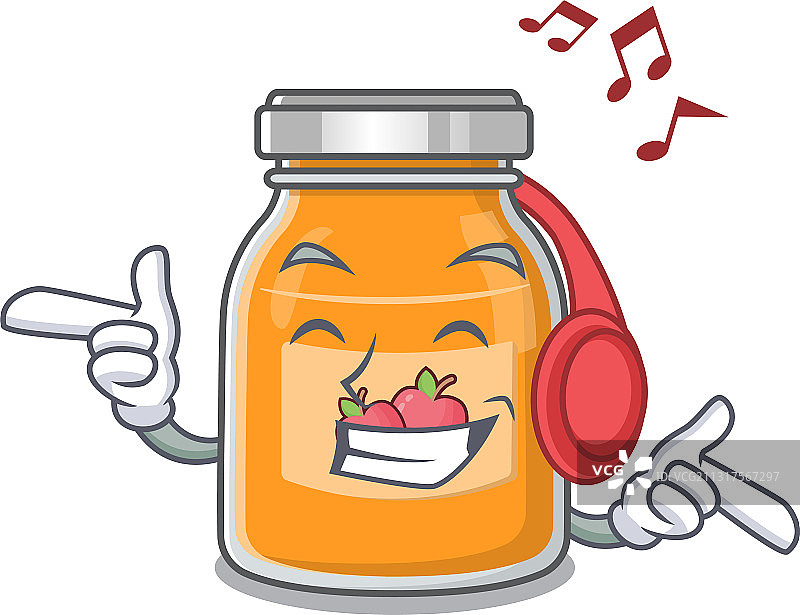 听音乐的苹果酱卡通形象图片素材