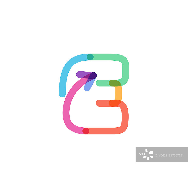 E 字母线条彩虹箭头标志图片素材