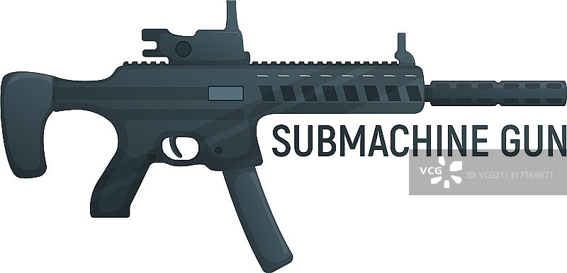 带消音器的军用冲锋枪图标图片素材