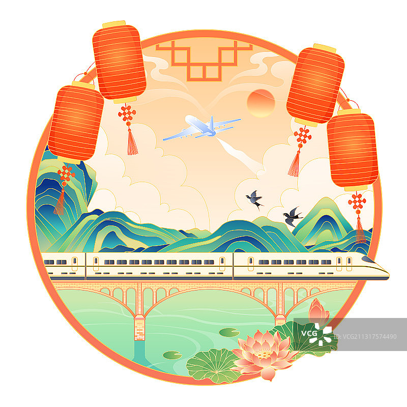 在行驶中的高铁矢量插画图片素材