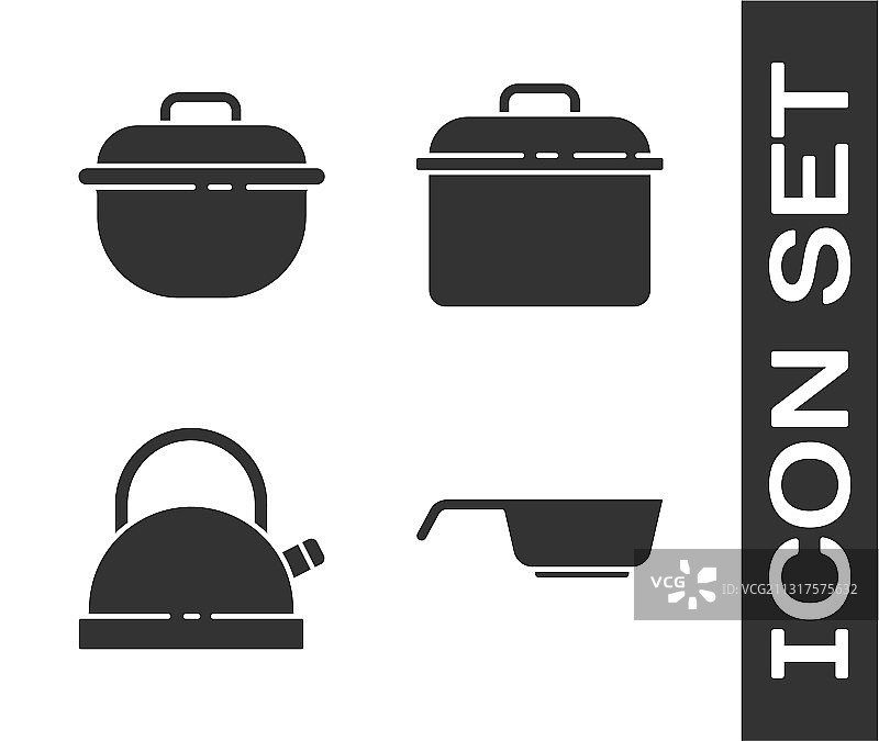 煎锅、煮锅与手柄水壶套餐图片素材