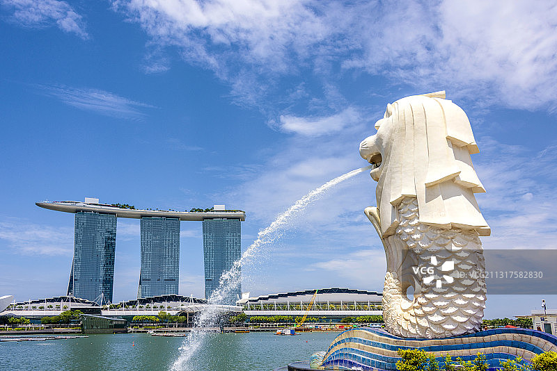 狮城新加坡鱼尾狮公园与金沙酒店图片素材