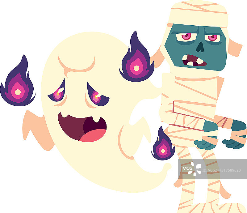 万圣节幽灵和木乃伊卡通设计图片素材