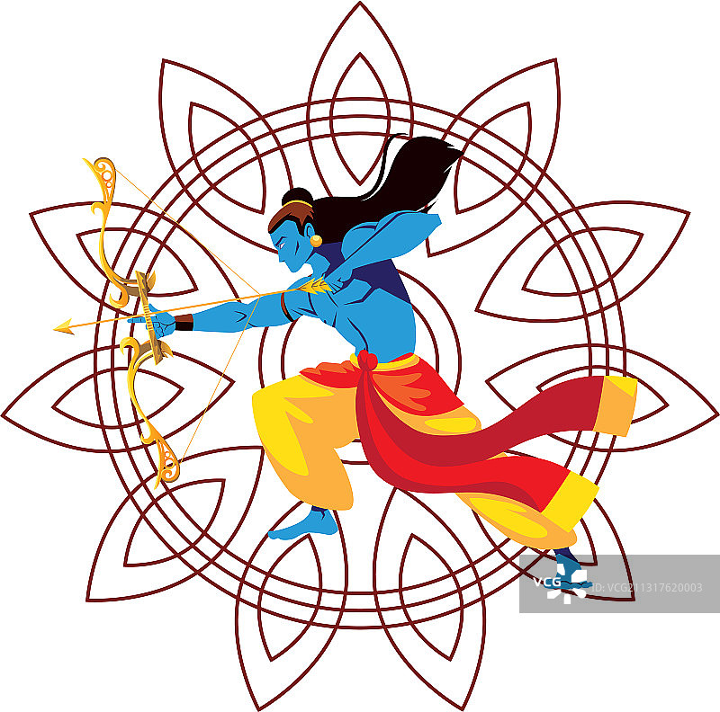 手持弓箭的罗摩勋爵卡通形象图片素材