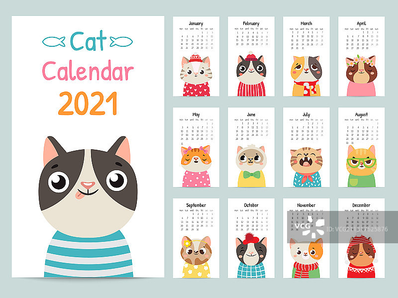 猫咪日历彩色礼品2021年可爱日历图片素材