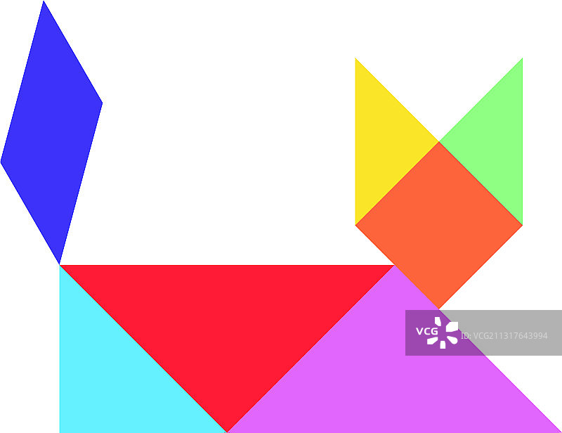 白色背景上的猫形彩色七巧板图片素材