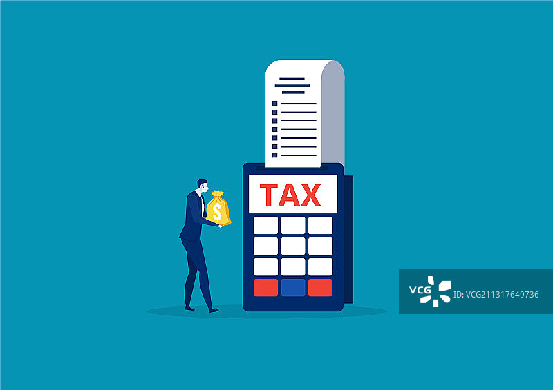 商人拿着钱纳税图片素材