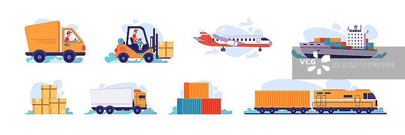 配送物流运输车卡车和飞机图片素材