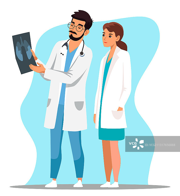 医生研究并讨论X光片中的病人肺部影像图片素材