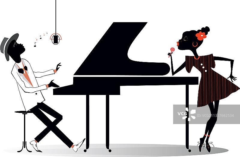 非洲音乐家：女歌手与钢琴师图片素材