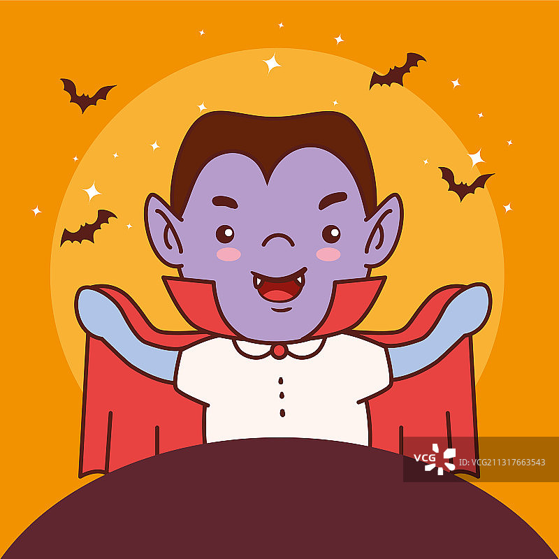 男孩装扮成德古拉伯爵，庆祝万圣节图片素材