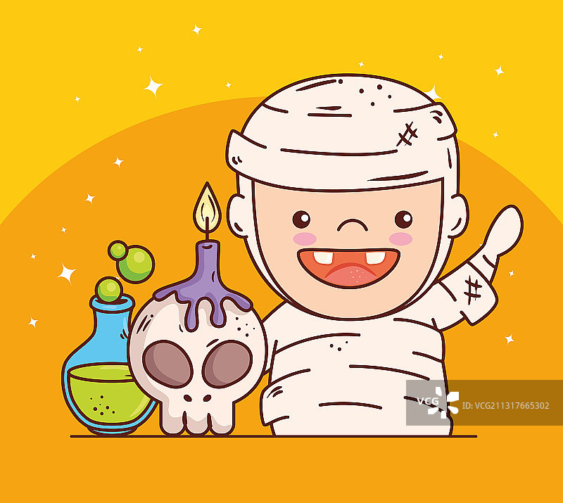 为万圣节快乐打扮成木乃伊的可爱男孩图片素材