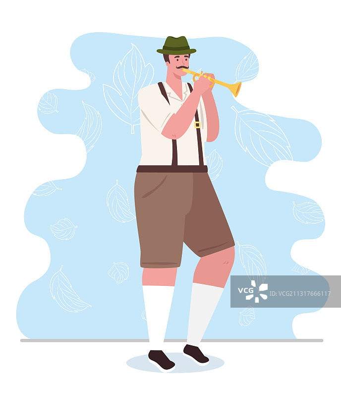 穿民族服装吹喇叭的德国男人图片素材