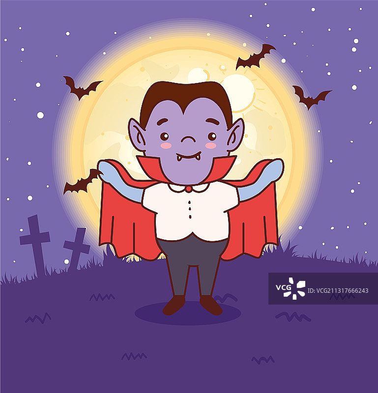 男孩装扮成德古拉伯爵，庆祝万圣节图片素材