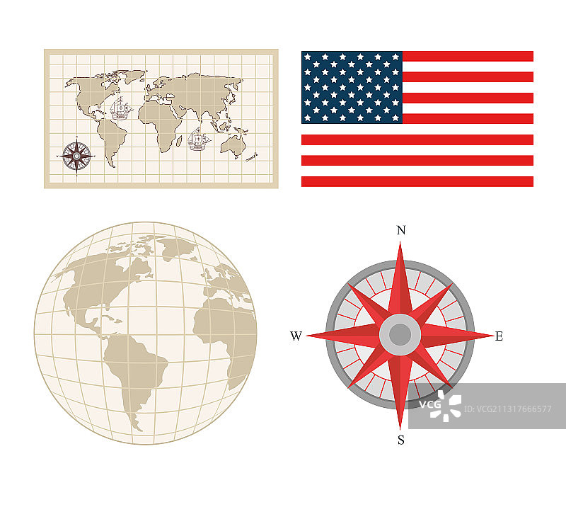 哥伦布日美国国旗图标集图片素材