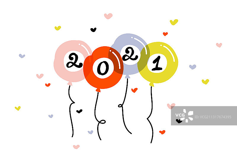 2021新年可爱气球贺卡图片素材