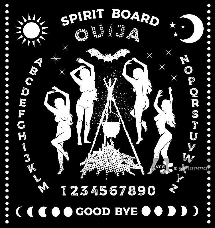 女巫在篝火旁跳舞的占卜板图片素材