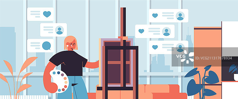 女博主艺术家绘画录制图片素材