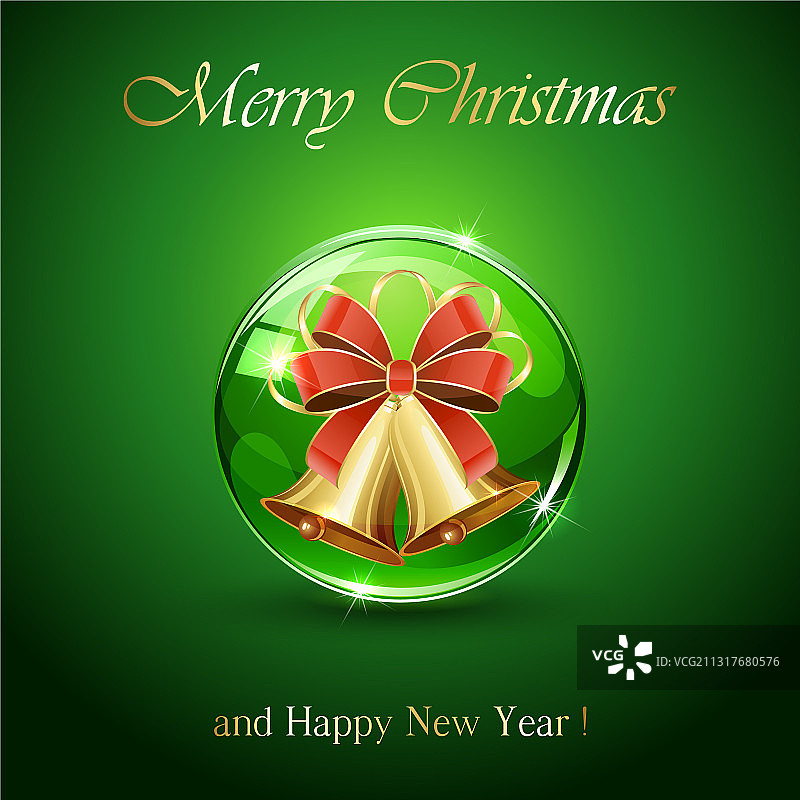 绿色球体中的圣诞铃铛图片素材