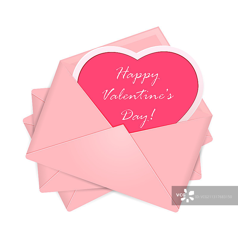 带有情人节祝贺语的粉色信封图片素材