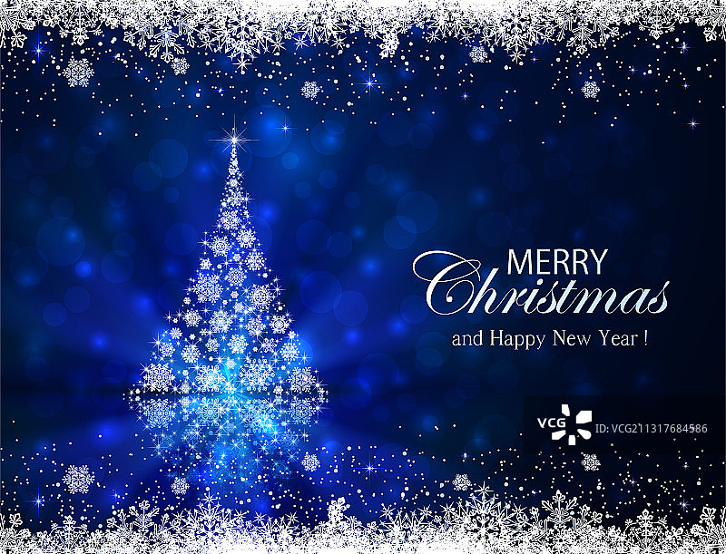 带有圣诞树的闪亮蓝色背景图片素材
