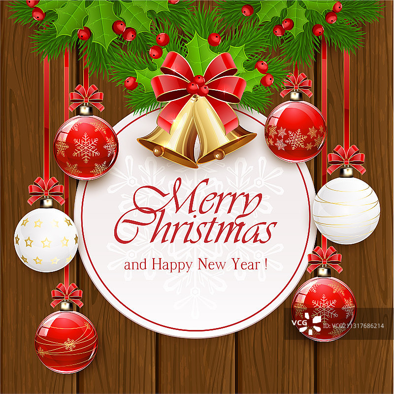 木制背景上的圣诞节装饰品图片素材
