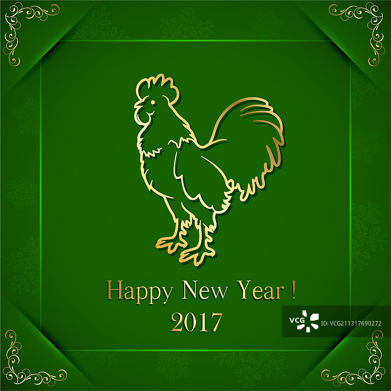 绿色背景上的金色公鸡图片素材