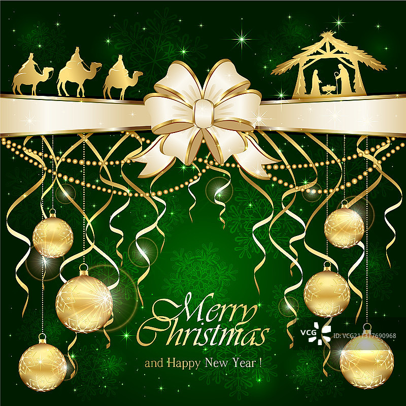 带有基督教场景的绿色圣诞节背景图片素材