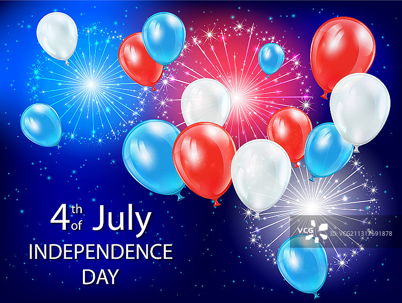 独立日天空中的气球和烟花图片素材