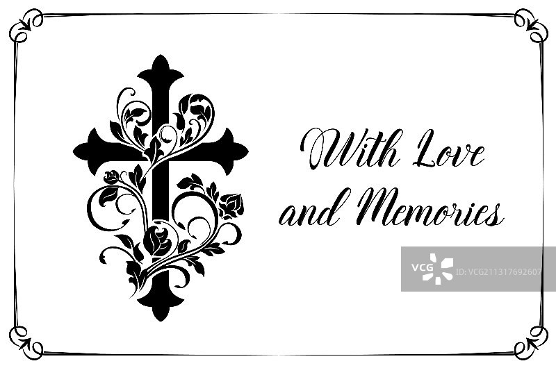 带有十字架和花卉装饰的葬礼卡片图片素材