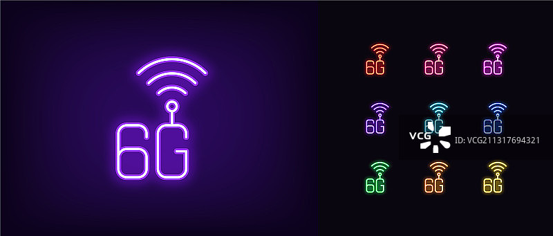 发光的霓虹 6G 网络技术图标图片素材